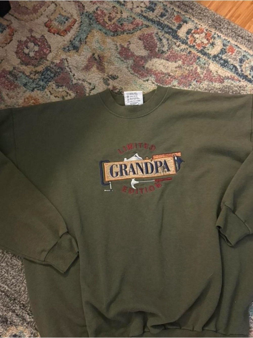 M&C SPORT 80s vintage Olive Green 'Grandpa' Embroidered Crewneck Sweatshirt